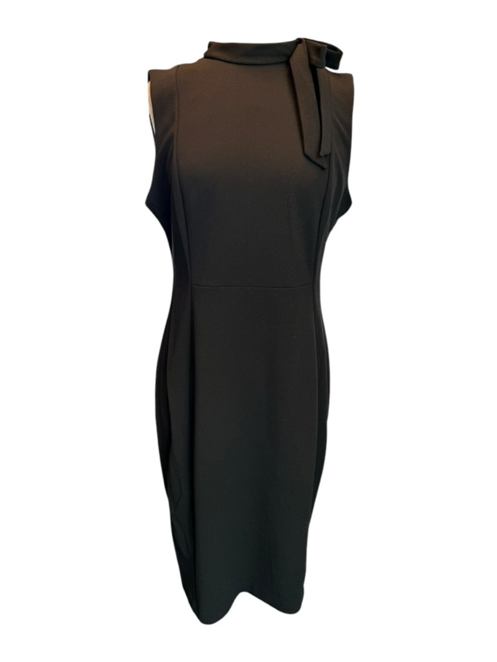 Calvin Klein Black Sheath Dress Size 10 Sleeveless Mock Neck Tie Bow Work Office